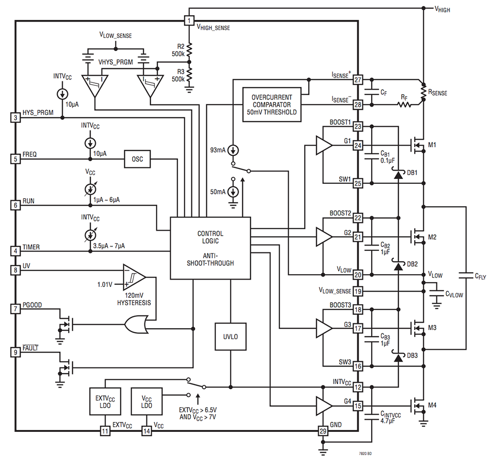 ブロック図 - Analog Devices Inc. LTC7820ハイパワー充電ポンプDC-DCコントローラ