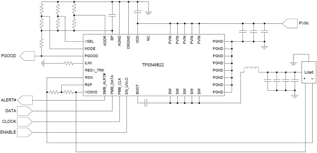 アプリケーション回路図 - Texas Instruments TPS549B22同期降圧型コンバータ