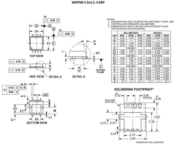 機械図面 - onsemi NVMx/NVTxパワーMOSFET