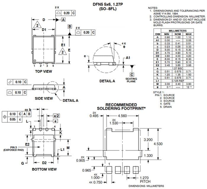 機械図面 - onsemi NVMx/NVTxパワーMOSFET