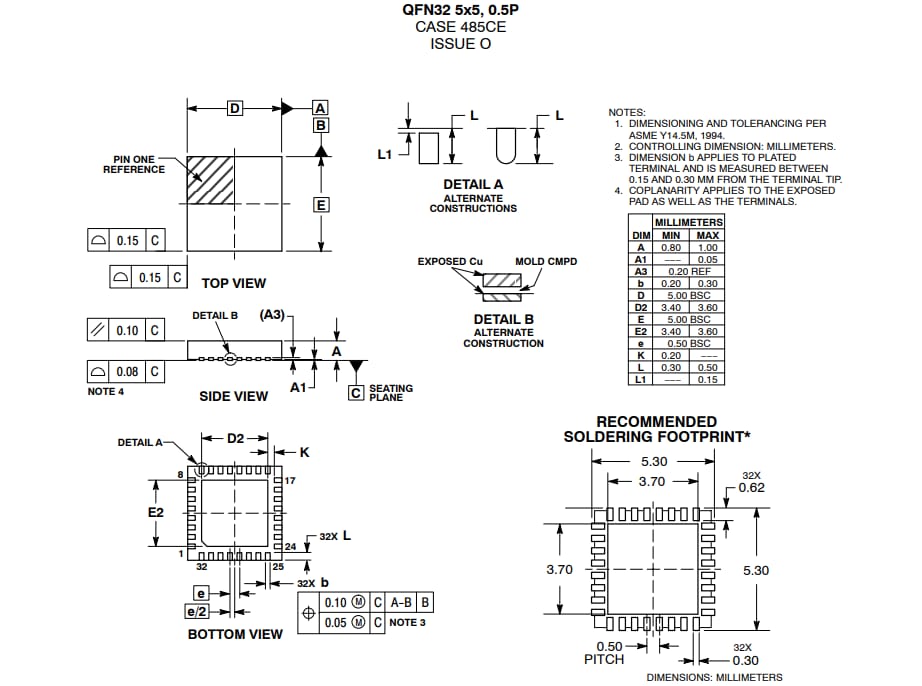 機械図面 - onsemi NCP81239/A USB PDコントローラ