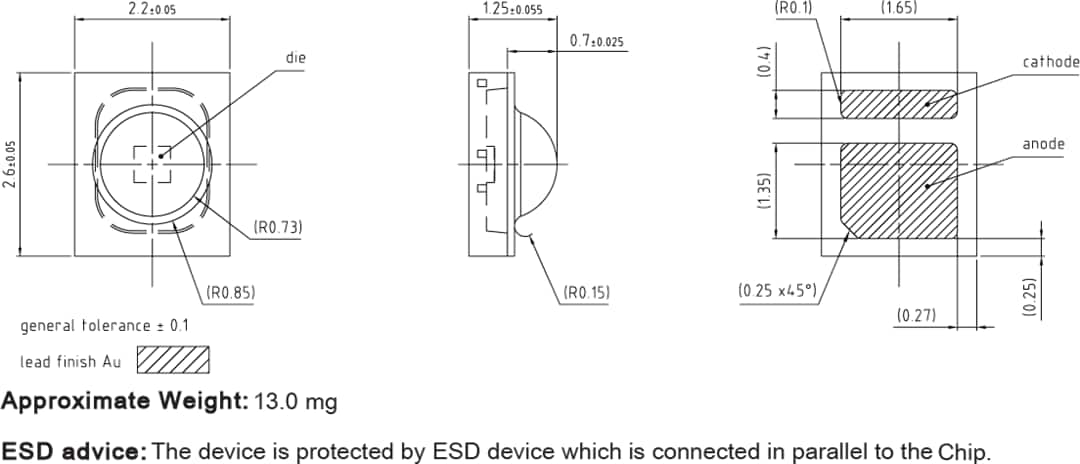 機械図面 - ams OSRAM OSCONIQ® P 2226 LED