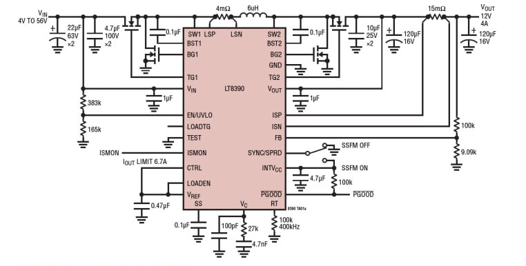 アプリケーション回路図 - Analog Devices Inc. LT8390同期バックブーストコントローラ