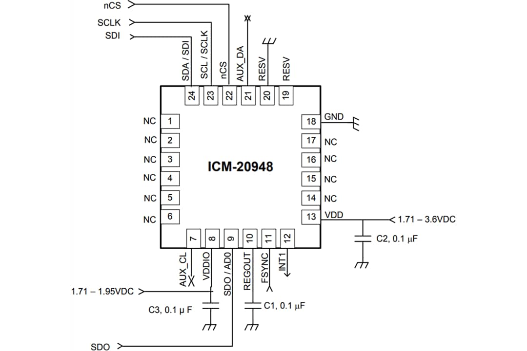 アプリケーション回路図 - TDK InvenSense ICM-20948 9軸MEMS MotionTracking™デバイス