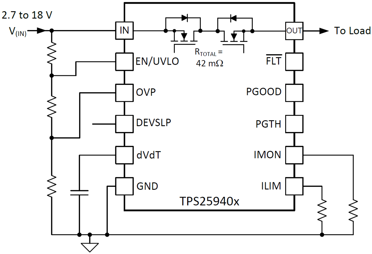 回路図 - Texas Instruments TPS25940/TPS25940-Q1 eFuseパワー・スイッチ