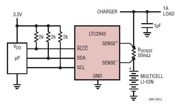アプリケーション回路図 - Analog Devices Inc. LTC2943マルチセル・バッテリ・ガス残量計