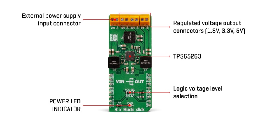 ロケーション回路 - Mikroe MIKROE-3201 3xBuck click