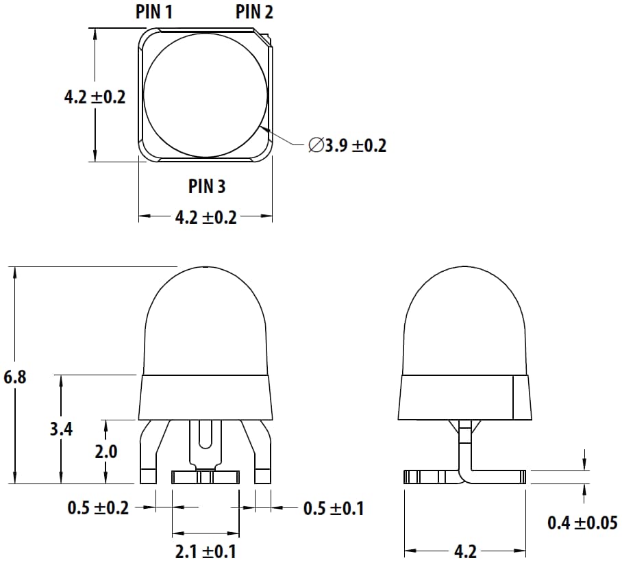 機械図面 - Broadcom 高輝度SMT丸型LEDランプ