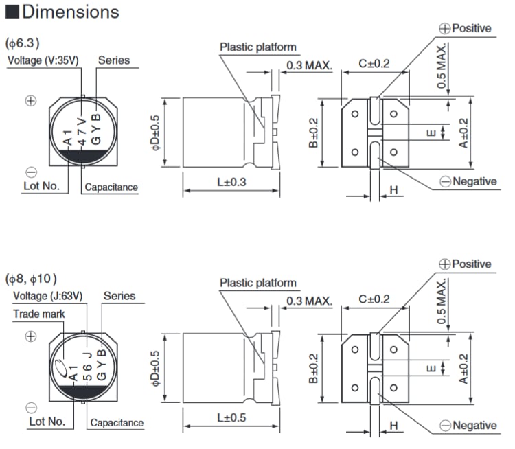 機械図面 - Nichicon GYBシリーズコンデンサ
