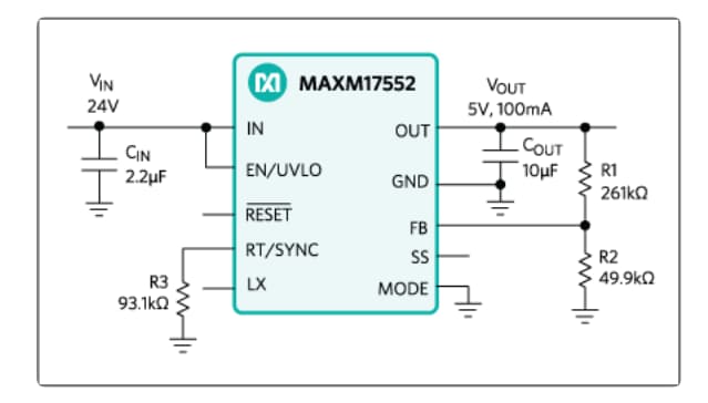 アプリケーション回路図 - Analog Devices / Maxim Integrated Himalaya uSLIC™  MAXM17552降圧型パワー・モジュール