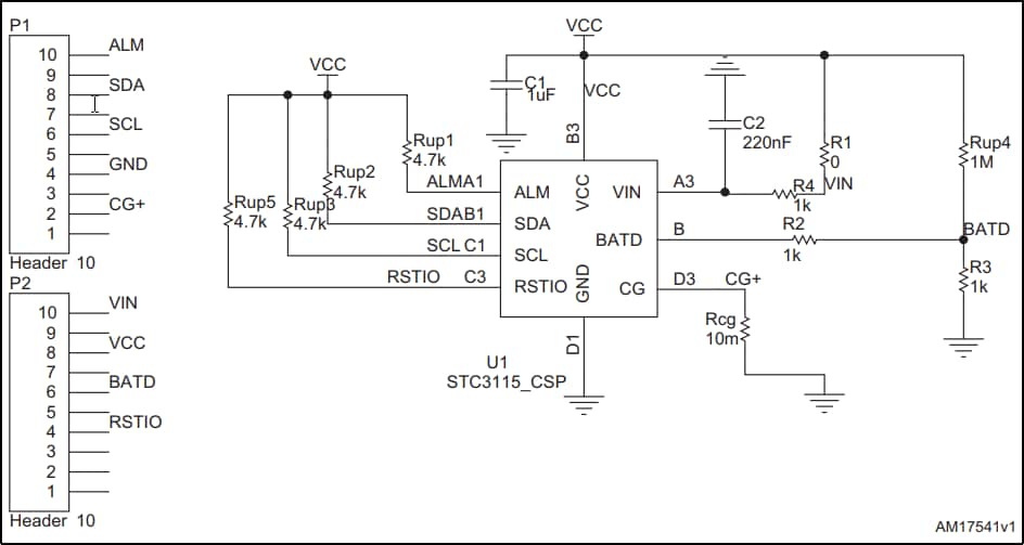 回路図 - STMicroelectronics STEVAL-ISB014V2バッテリモニタとアラーム出力