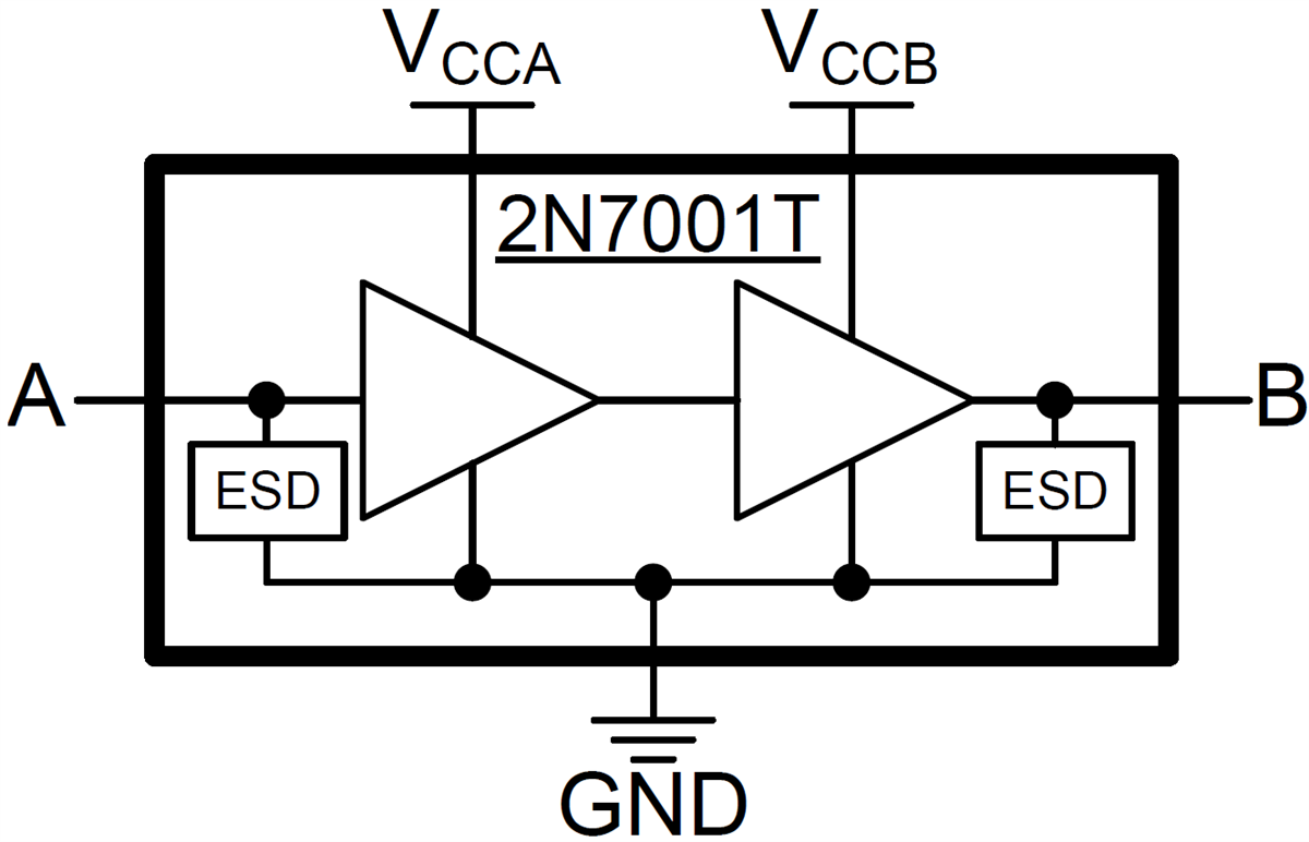 ブロック図 - Texas Instruments 2N7001Tバッファ付き電圧信号コンバータ