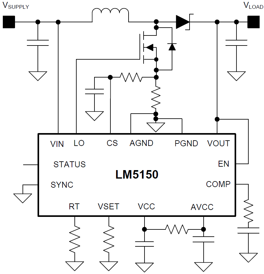 アプリケーション回路図 - Texas Instruments LM5150-Q1低IQブーストコントローラ