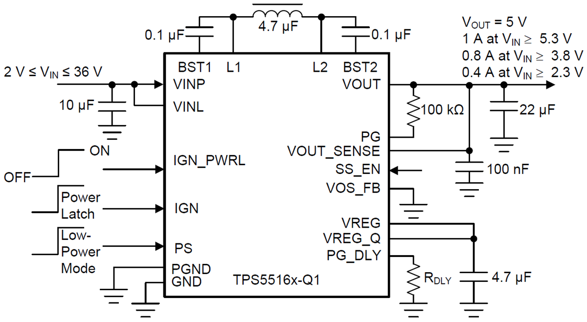 回路図 - Texas Instruments TPS5516x-Q1バックブーストDC-DCコンバータ