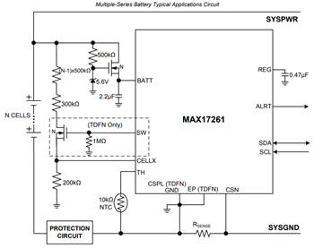 アプリケーション回路図 - Analog Devices / Maxim Integrated MAX17261残量ゲージIC