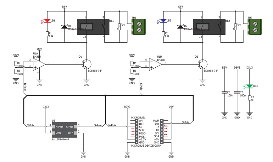 回路図 - Mikroe MIKROE-2985 Hall Switch Click