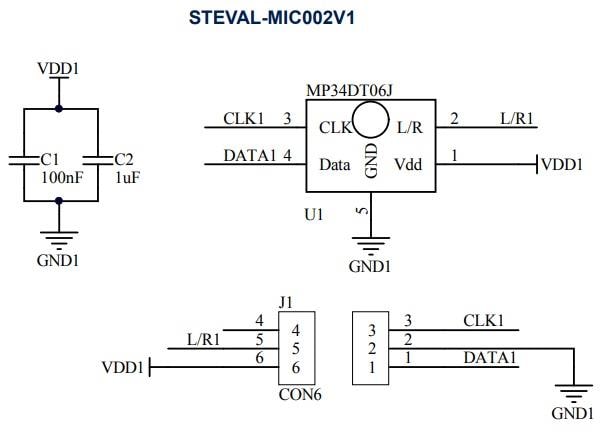 回路図 - STMicroelectronics STEVAL-MIC002V1マイク・クーポン・ボード