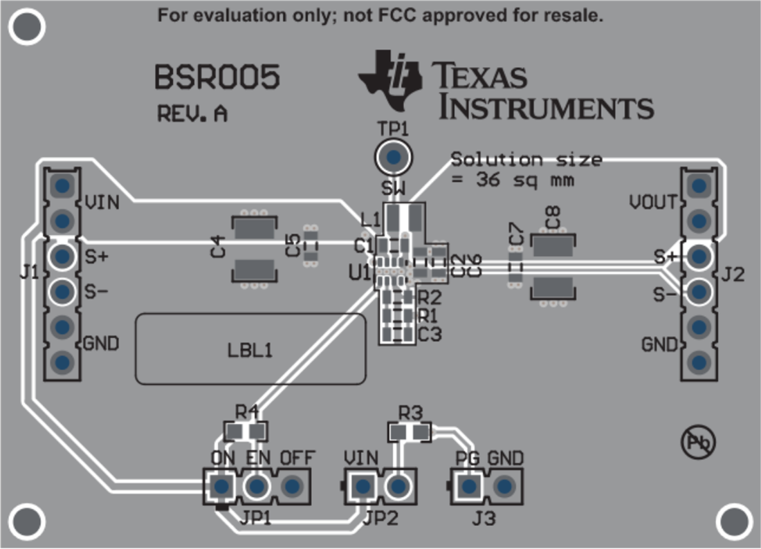 機械図面 - Texas Instruments TPS62821EVM-005コンバータ評価モジュール