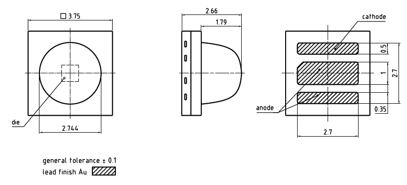 機械図面 - ams OSRAM SFH 4718A OSLON®ブラックIR LED