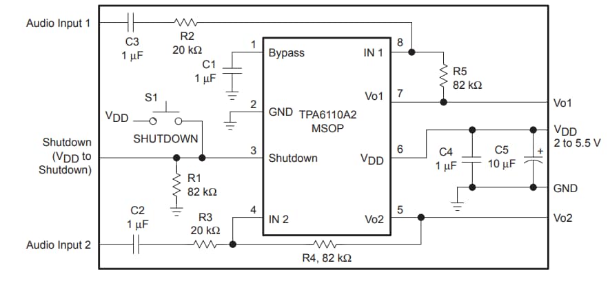 回路図 - Texas Instruments TPA6110A2Q1EVM評価モジュール