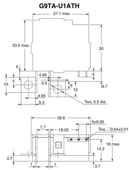 機械図面 - Omron Electronics G9TA ACパワーラッチリレー