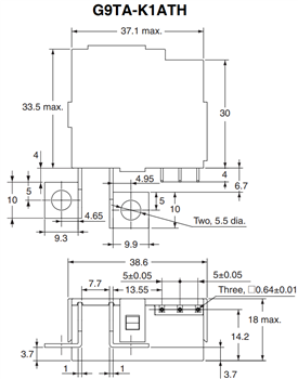 機械図面 - Omron Electronics G9TA ACパワーラッチリレー