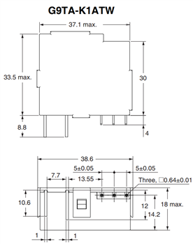 機械図面 - Omron Electronics G9TA ACパワーラッチリレー