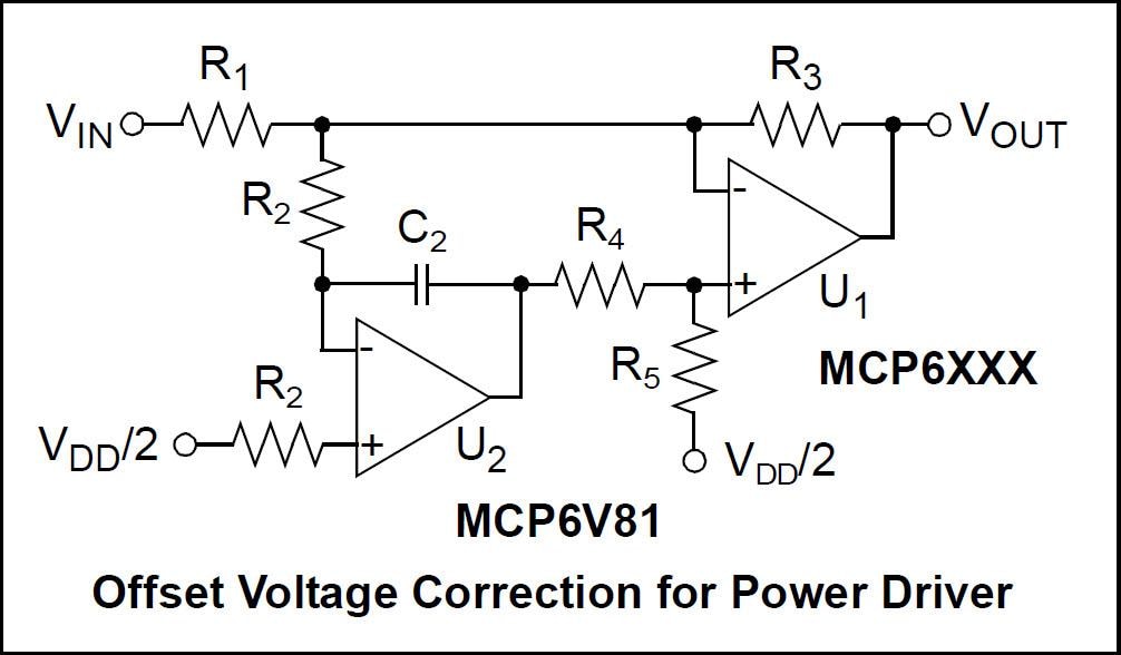 アプリケーション回路図 - Microchip Technology MCP6V82ゼロドリフトオペアンプ
