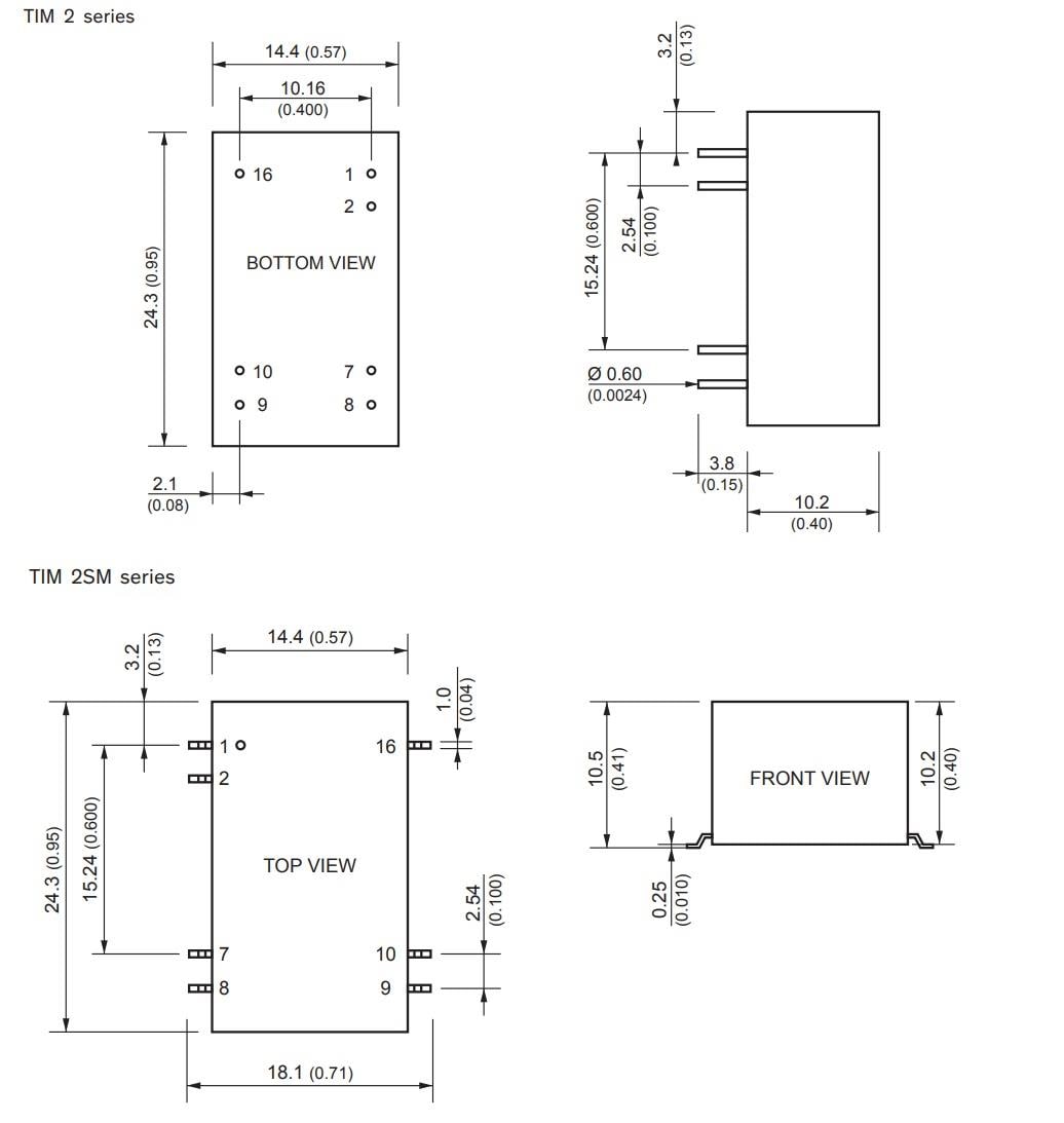 Mechanical Drawing - TRACO Power TIM 2 & TIM 2SM DC/DC Converters