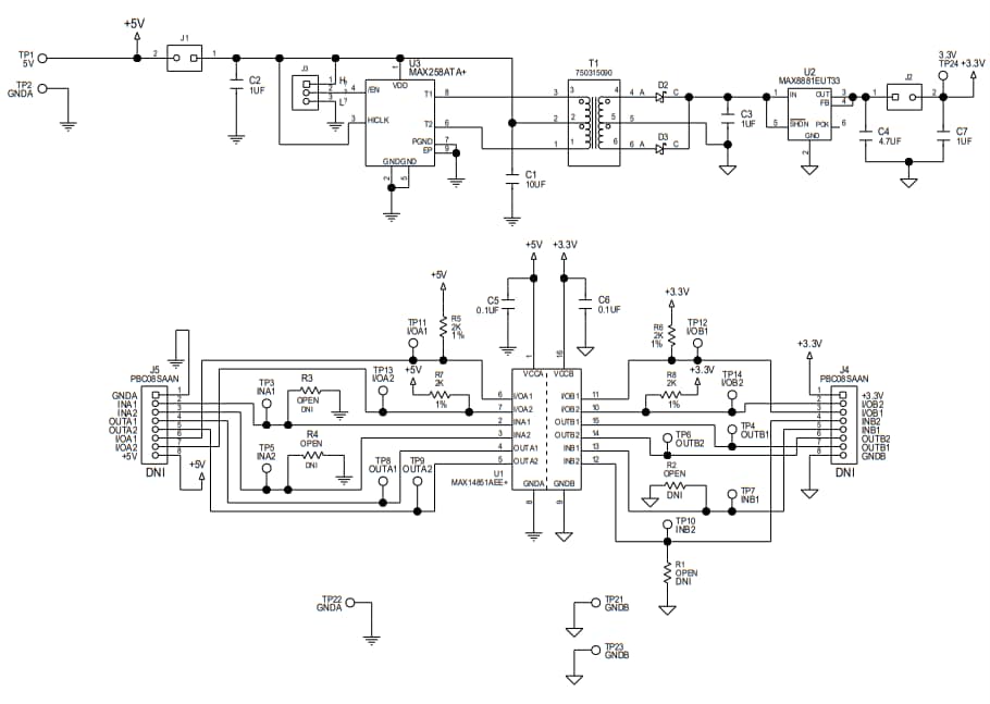 回路図 - Analog Devices / Maxim Integrated MAX14851評価キット