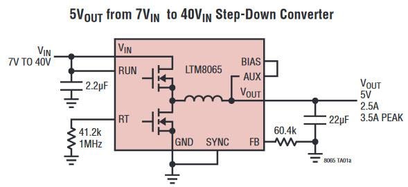 アプリケーション回路図 - Analog Devices Inc. LTM8065 Silent Switcher µModuleレギュレータ