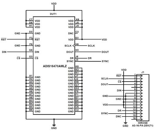 回路図 - Analog Devices Inc. ADIS1647x/PCBZブレイクアウトボード