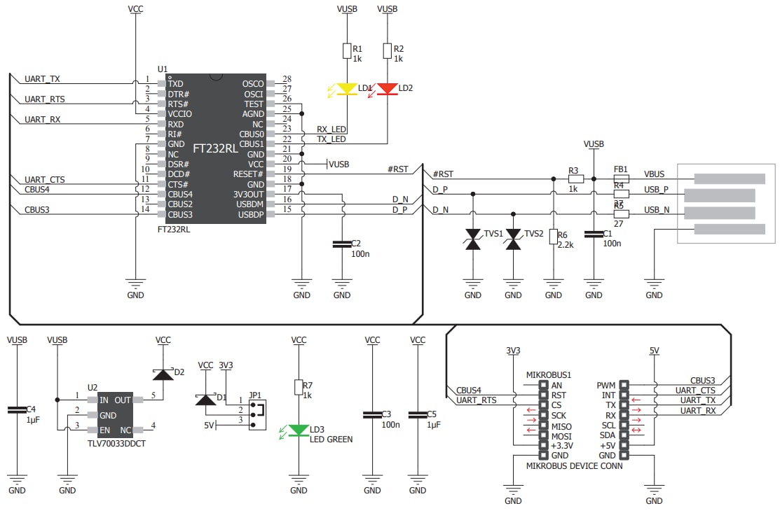 回路図 - Mikroe USB UART 4 Click Board™