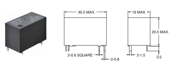 機械図面 - Omron Electronics G6QE小型パワーリレー