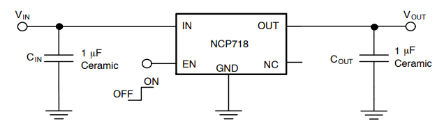 回路図 - onsemi NCP718 LDO電圧レギュレータ