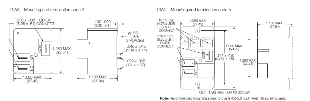 機械図面 - TE Connectivity T9A 30Aパワー・リレー