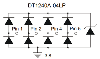 回路図 - Diodes Incorporated DT1240A TVSダイオードアレイ