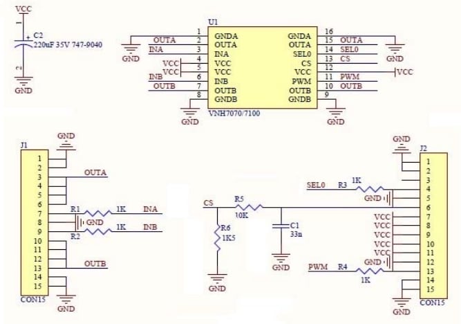 回路図 - STMicroelectronics VNH7070BAS評価ボード