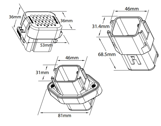 機械図面 - Amphenol Sine Systems ATV Series™ヘビーデューティ・コネクタ
