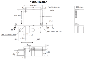機械図面 - Omron Electronics G9TB ACパワー・ラッチングリレー