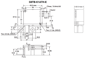 機械図面 - Omron Electronics G9TB ACパワー・ラッチングリレー