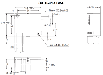 機械図面 - Omron Electronics G9TB ACパワー・ラッチングリレー