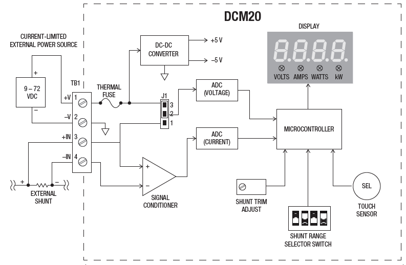 回路図 - Murata Power Solutions DCM20 3機能DCパワーメータ