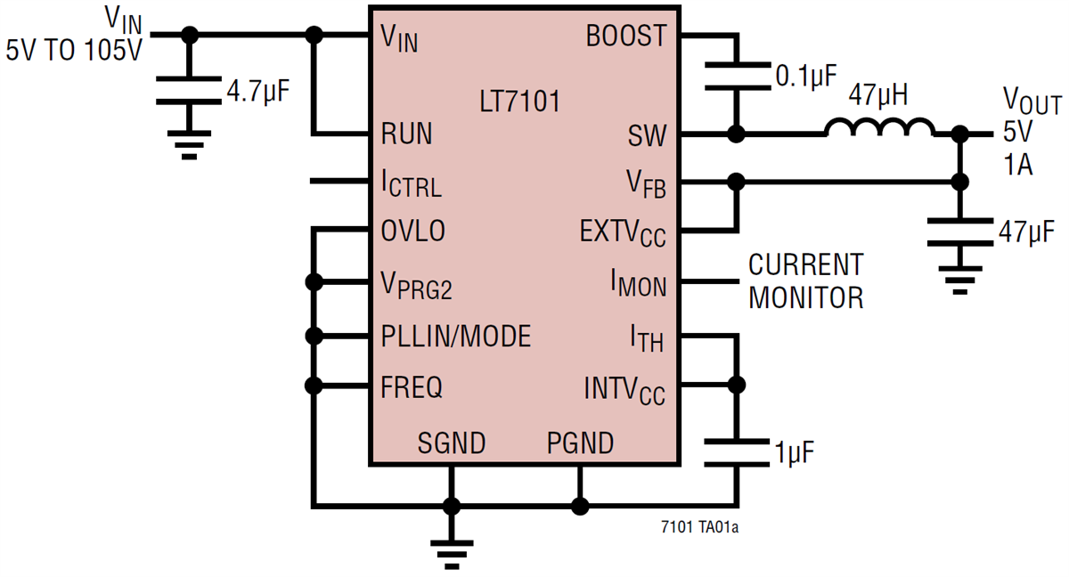 アプリケーション回路図 - Analog Devices Inc. LT7101同期降圧型レギュレータ