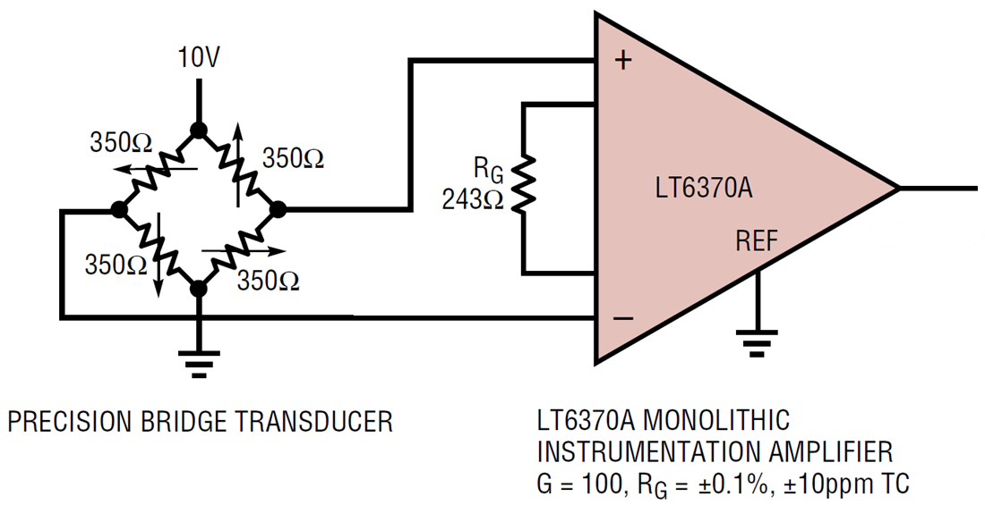 アプリケーション回路図 - Analog Devices Inc. LT6370低ノイズ計装アンプ