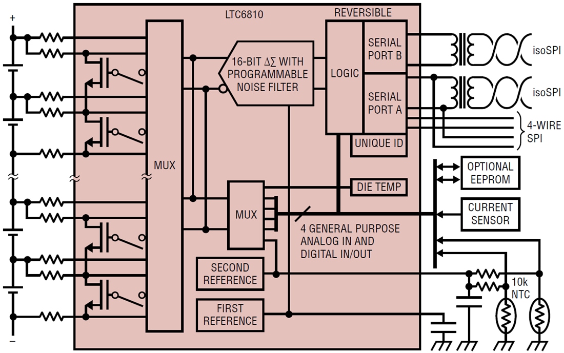 アプリケーション回路図 - Analog Devices Inc. LTC6810 6チャンネルマルチセルバッテリモニタ