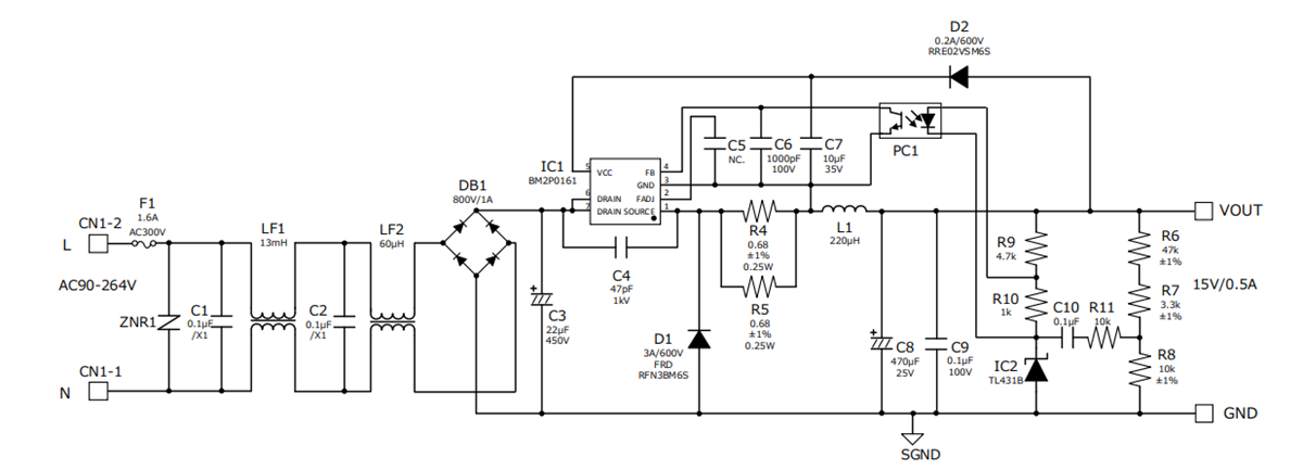 回路図 - ROHM Semiconductor BM2P0161リファレンスボード