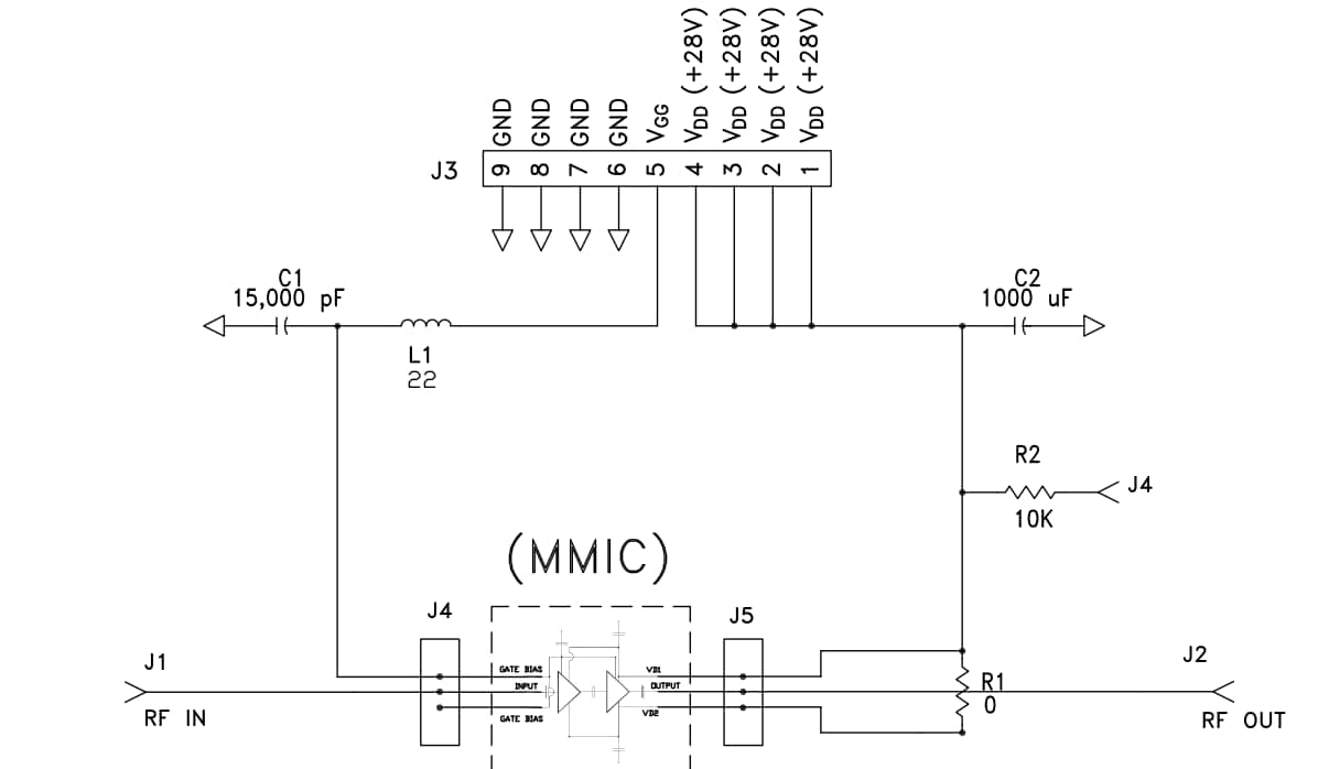 回路図 - MACOM CMPA2735075F1-AMPデモアンプ回路