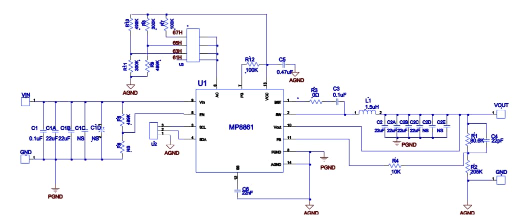 Schematic - Monolithic Power Systems (MPS) EV8861-L-00A Evaluation Board