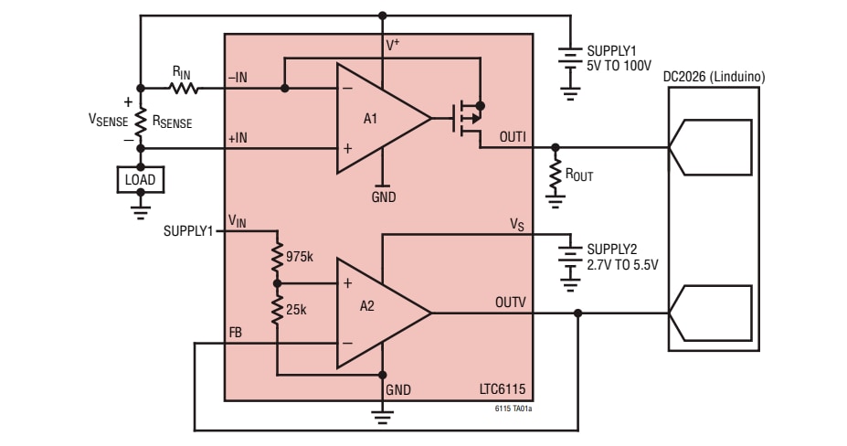 アプリケーション回路図 - Analog Devices Inc. LTC6115ハイサイド電流・電圧センス